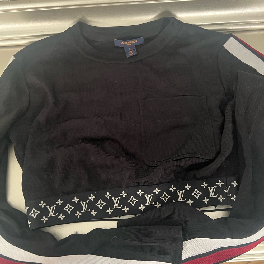 Louis Vuitton Black Crew Neck Sweater with Geometric Trim
